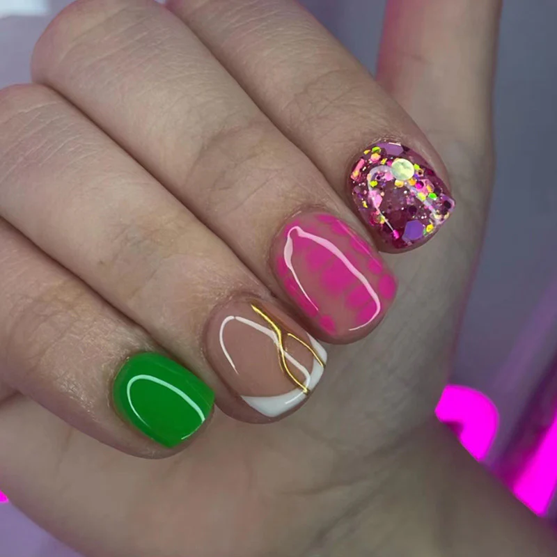 A Journey Short Square Multicolor Bold Press On Nails