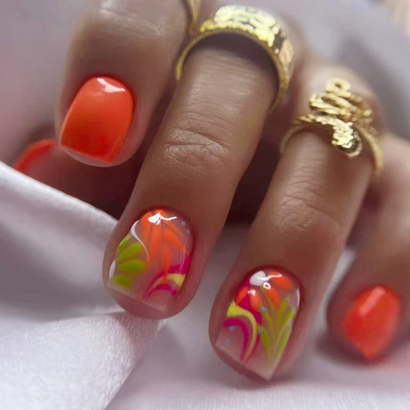 A Little Bit Short Square Multicolor Groovy Press On Nails