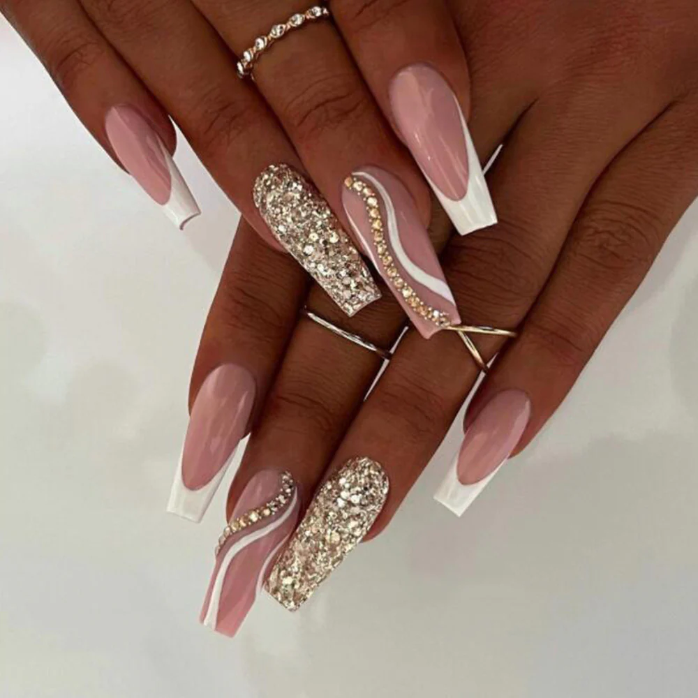 All Agree Long Coffin Pink Groovy Press On Nails