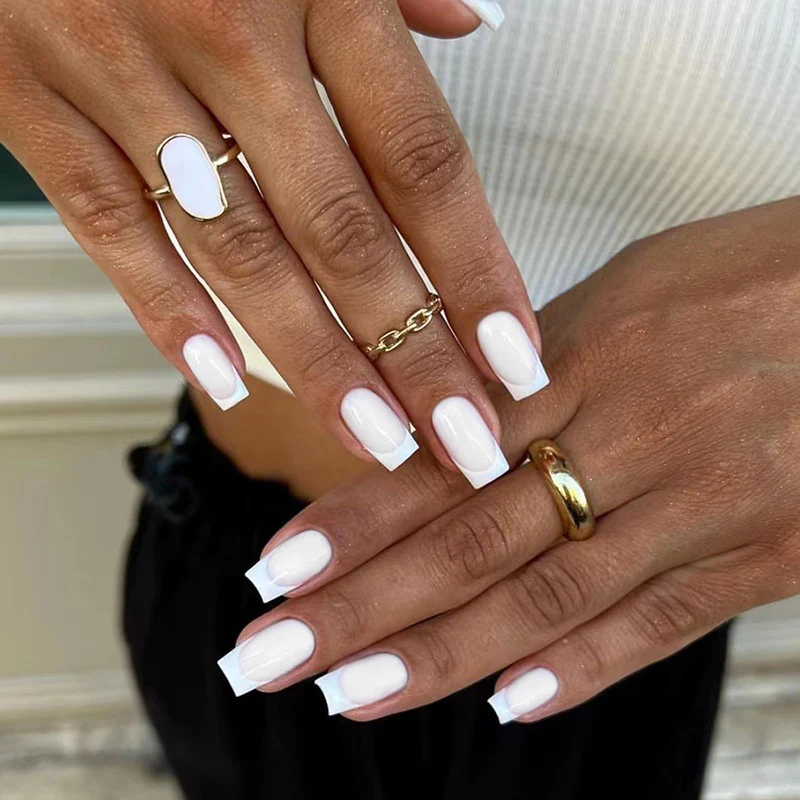 Always On Medium Square Pink French Tips Press On Nails