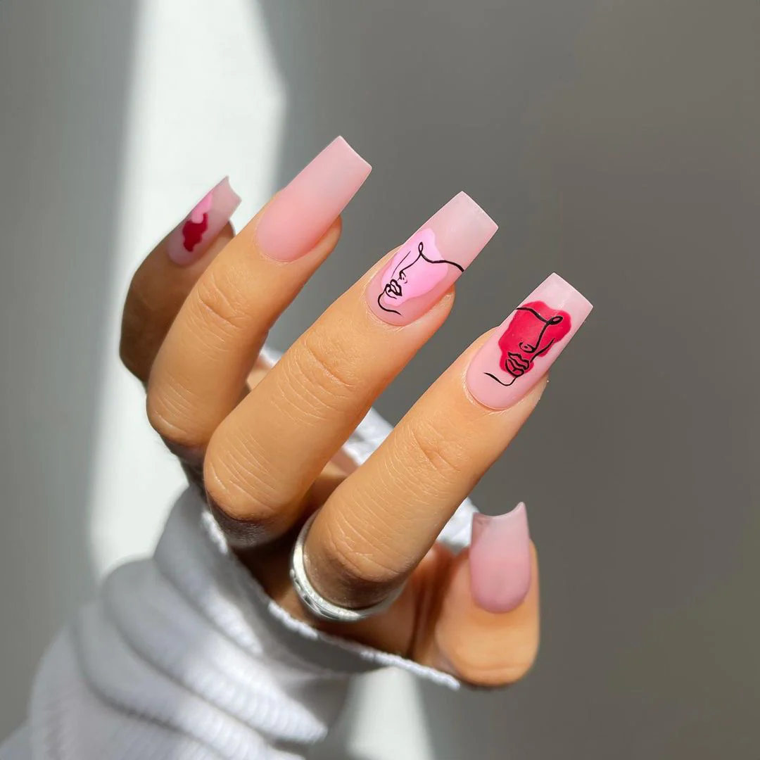 An Idea Long Square Pink Cartoon Press On Nails