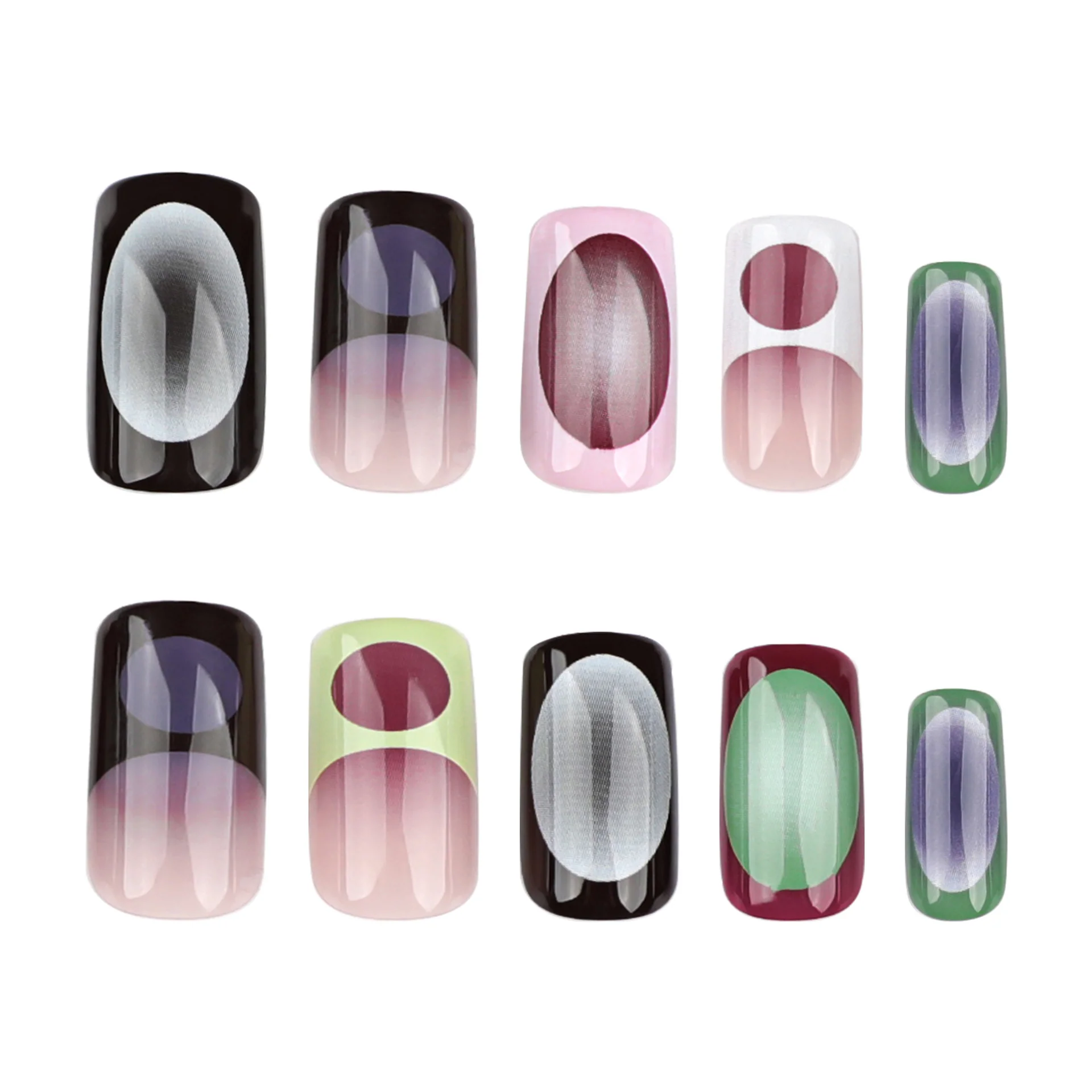 Artistic Elegance Full Length Medium Squoval Shaped Multicolored Press On Nail Set with Unique Textured Design