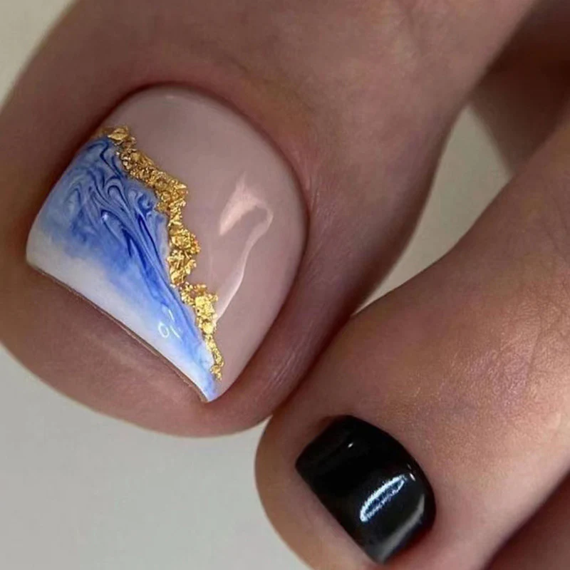 Australian Wave Blue Glossy Press On Toenails