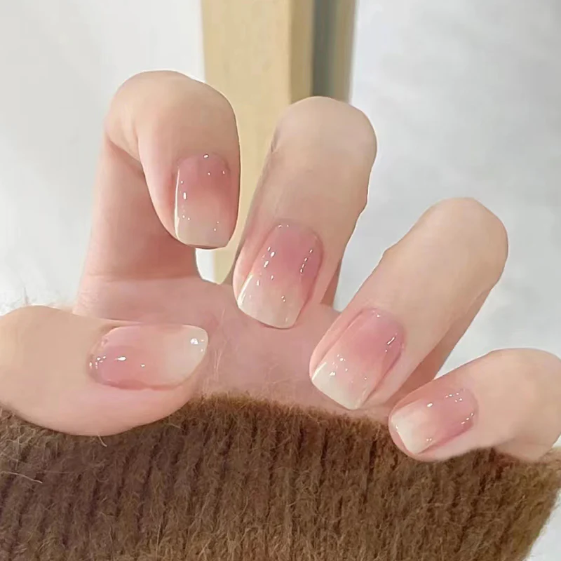 Autumn Glow Medium Square Beige Press On Nails with Subtle Glitter Highlights