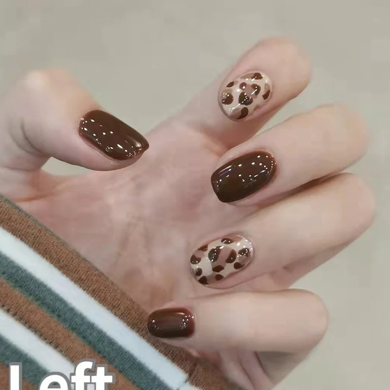 Autumn Harmony Short Oval Chocolate Brown Press On Nails with Sparkling Accents
