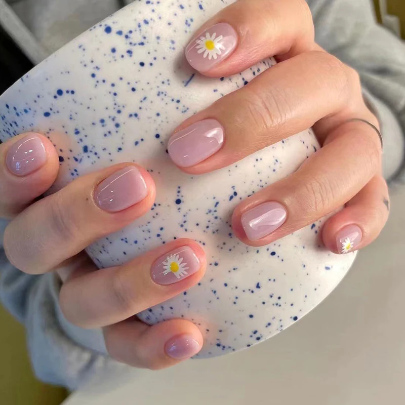 Bar Seat Short Square Pink Spring Press On Nails