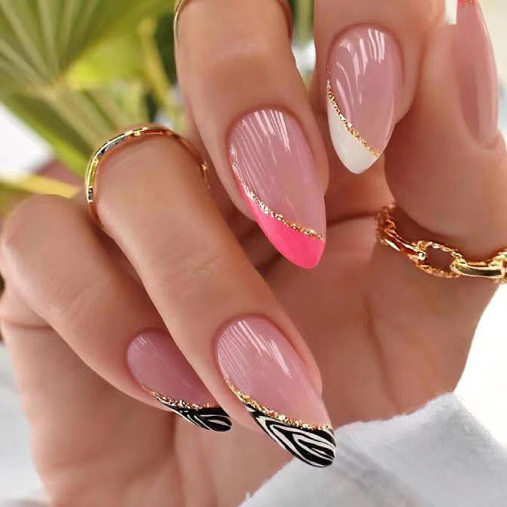 Be Kind Medium Almond Pink Zebra Press On Nails