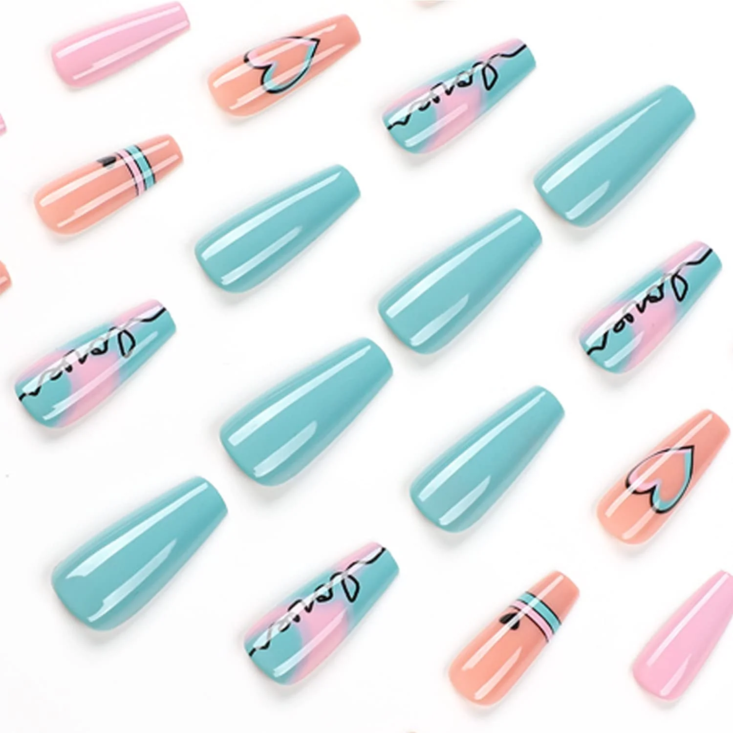 Beach Love Long Coffin Pink Vacation Press On Nails - Image 2