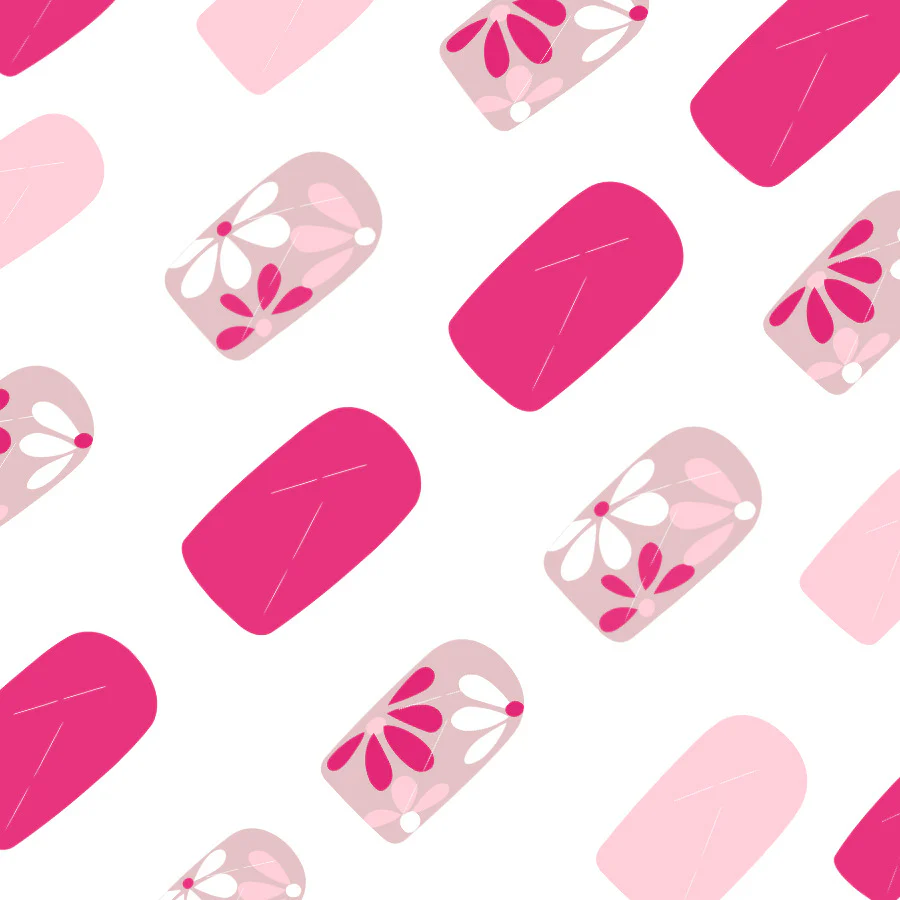 Blossom Bliss Medium Square Pink Floral Nail Press Set with Unique Flower Design