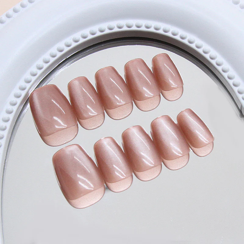 Blush Blossom Elegant Medium Coffin Shape Beige Press On Nail Set with Glossy Finish