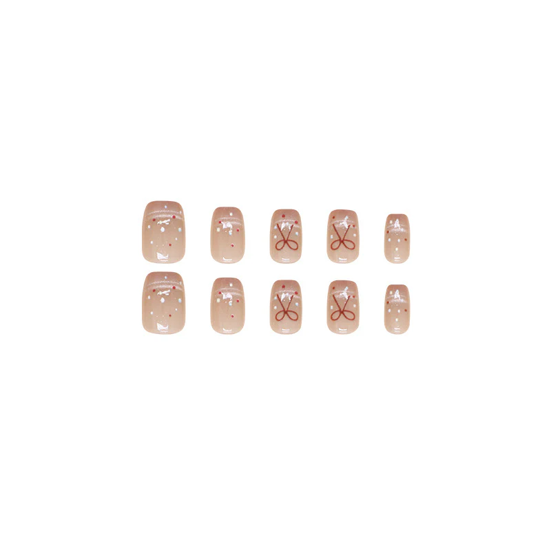 Bohemian Chic Short Round Beige Press On Nails with Rhinestone Accents