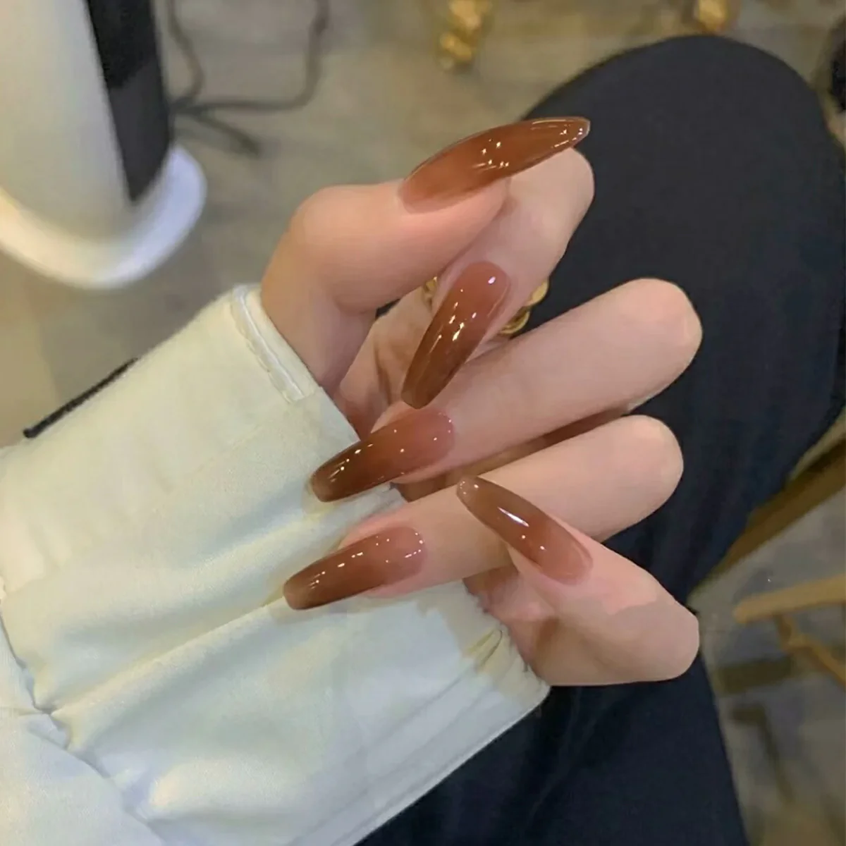 Bounce Long Coffin Red Jelly Press On Nails