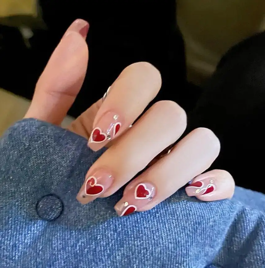 Bountiful Heart Long Square Pink Day Press On Nails - Image 4