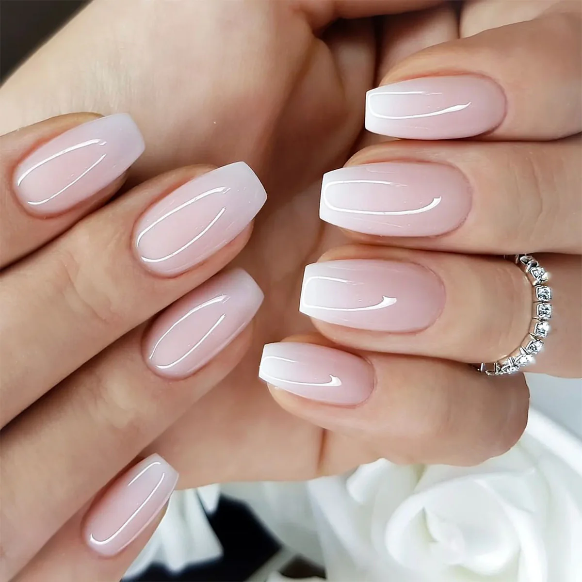 Bridal Bliss Medium Coffin Soft Pink with Glossy Finish Press On Nail Set