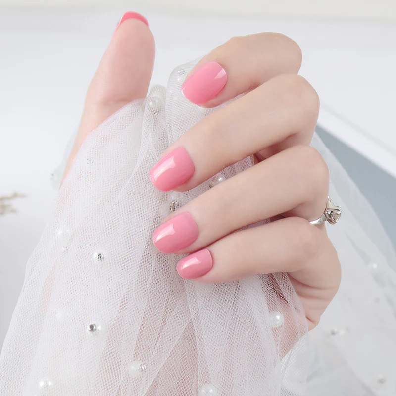 Bridal Blush Medium Squoval Pink Press On Nail Set with Glossy Finish