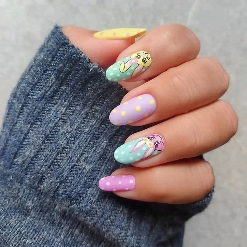 Bunny Bunny Medium Oval Multicolor Easter Press On Nails