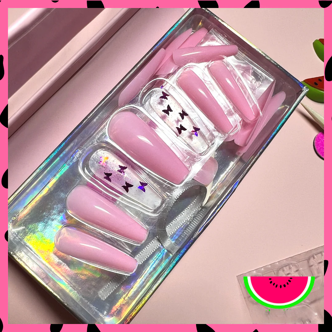 Butterfly Nap Long Coffin Purple Spring Press On Nails - Image 2