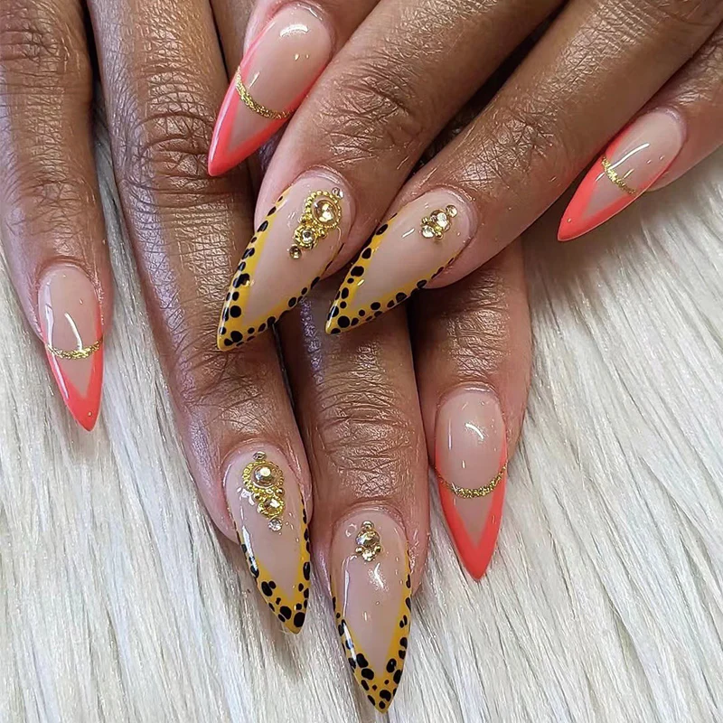 Cat Queen Short Almond Pink Leopard Press On Nails