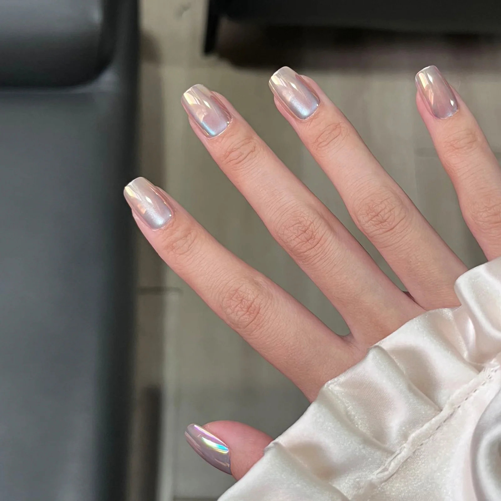 Celestial Elegance Medium Square Shimmering Holographic Press On Nail Set