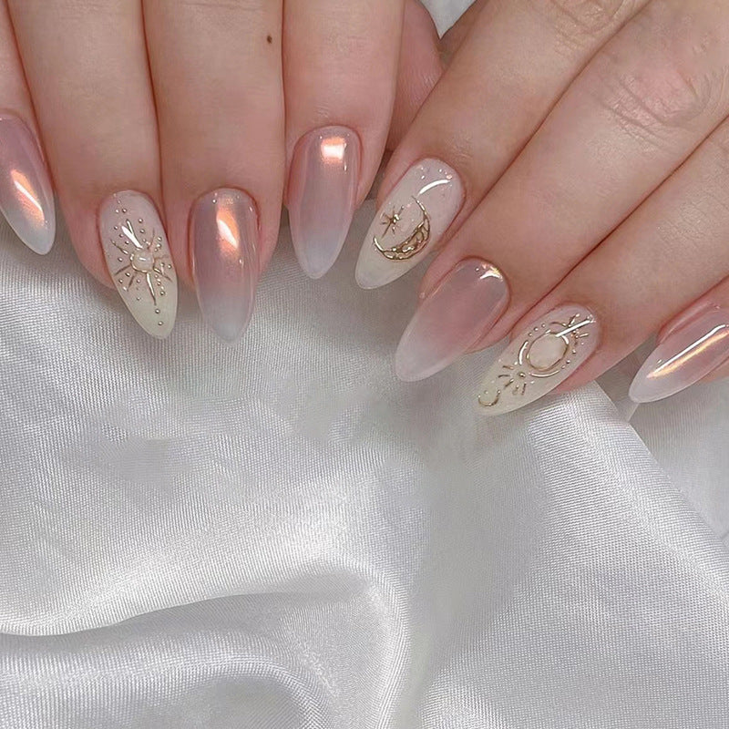Celestial Medium Oval White Glossy Press On Nails