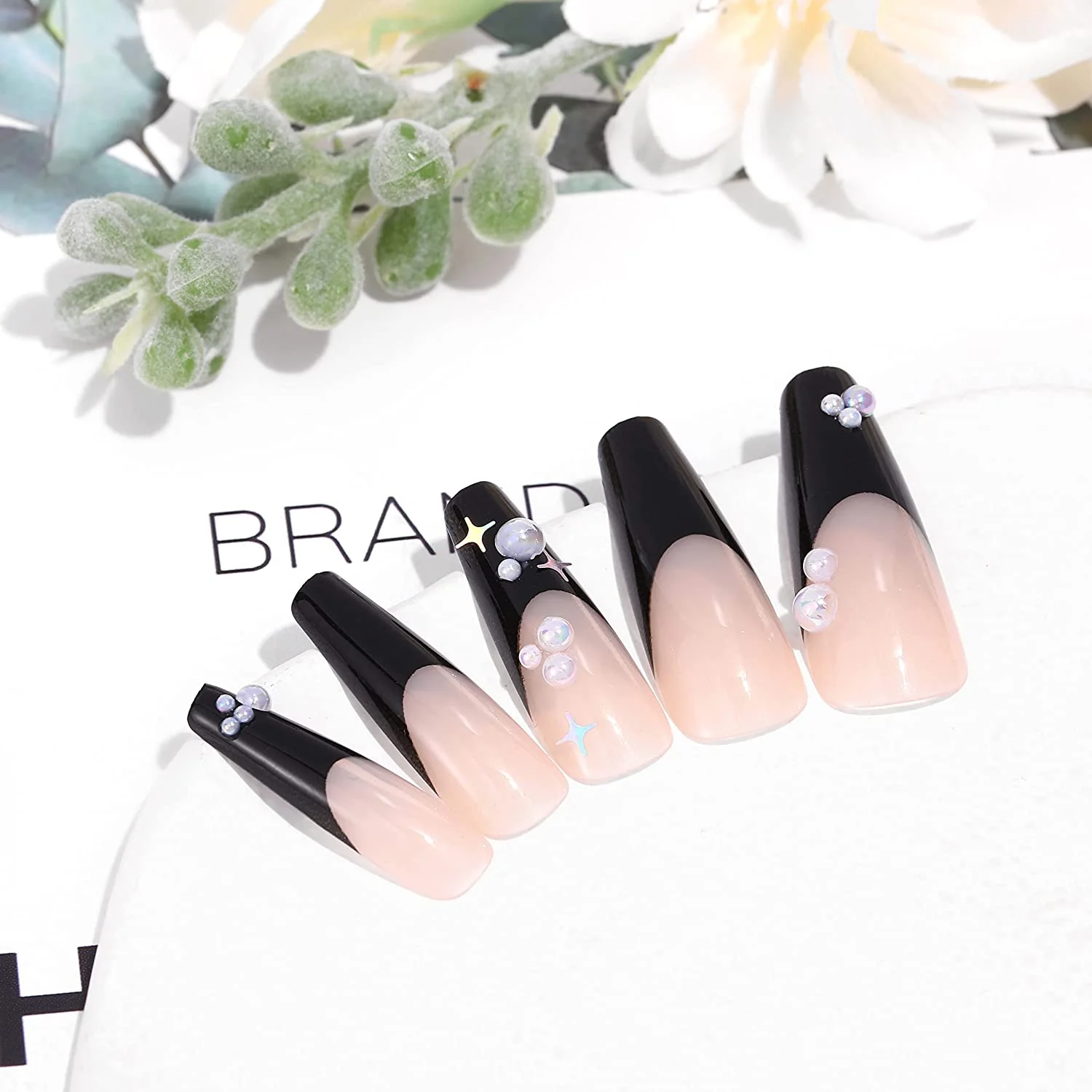 Charge My Room Long Square Black Studded Press On Nails - Image 6
