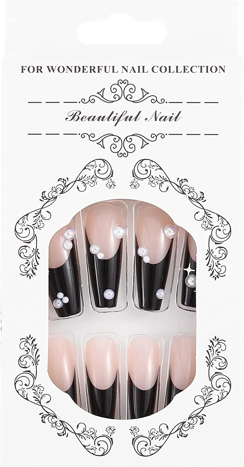 Charge My Room Long Square Black Studded Press On Nails - Image 8