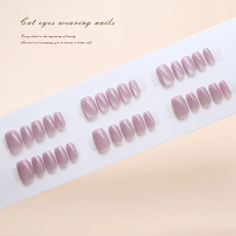 Charming Elegance Short Square Soft Pink Magnetic Finish Press On Nail Set