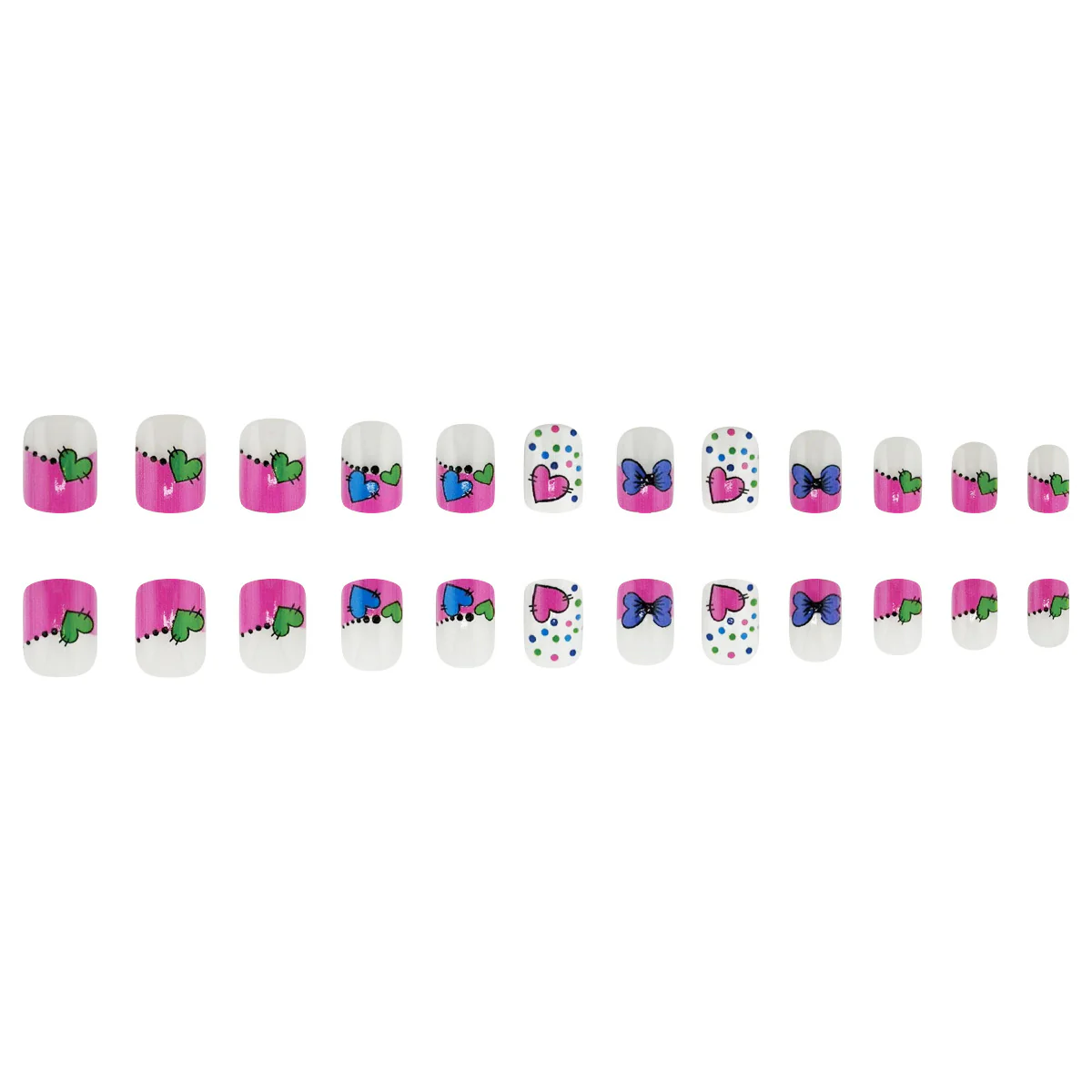 Charming Spring Vibe Short Square Pink and White Nail Set with Cute Heart and Butterfly Designs