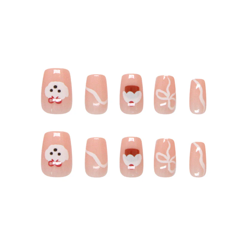 Charming Sweet Treats Short Square Blush Pink Press On Nail Set with Whimsical Designs