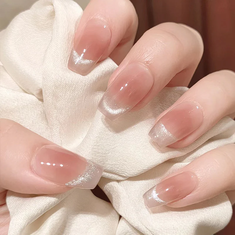 Chic Elegance Elegant Medium Coffin Pink with Glitter French Tip Press On Nail Set