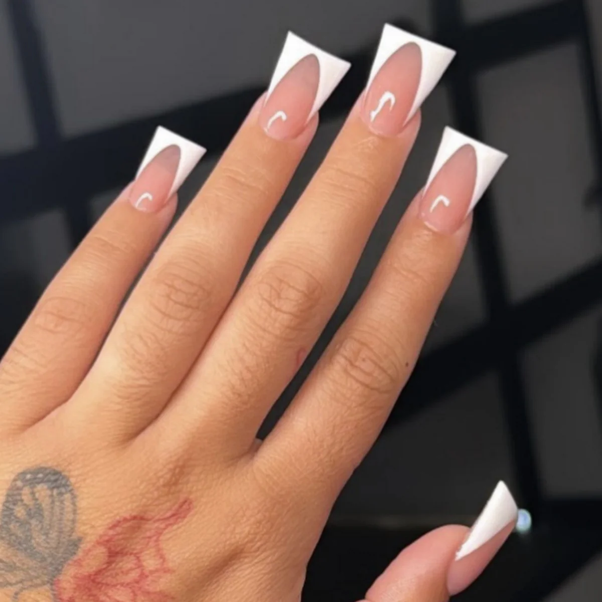 Chic Elegance Long Duck White Tips with Clear Accent Press On Nail Set