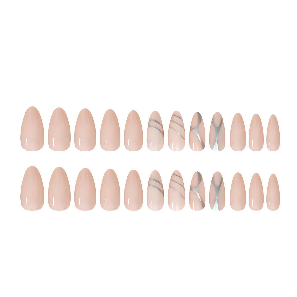 Chic Elegance Medium Almond Beige Press-On Nail Set with Stylish Minimalist Accents