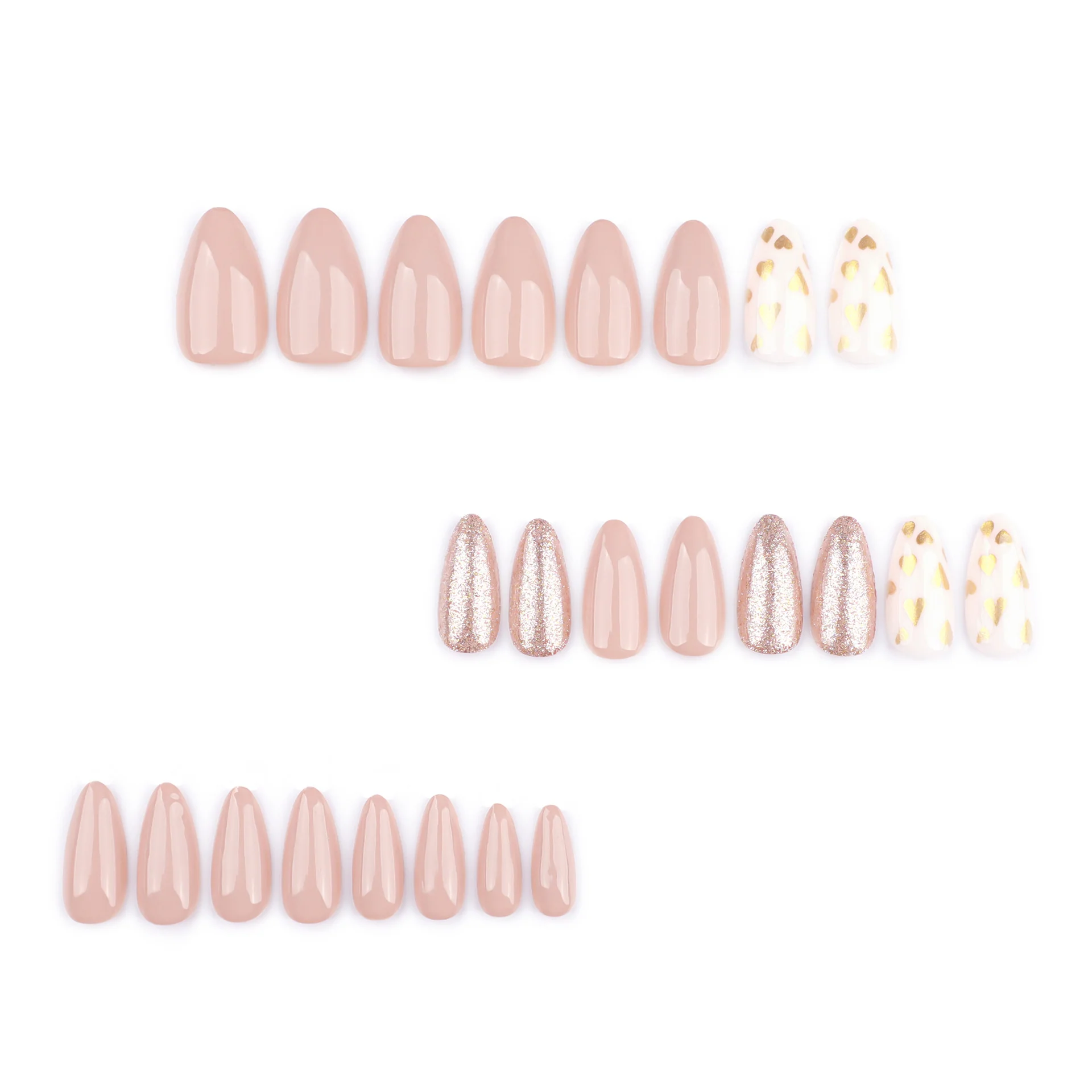 Chic Elegance Short Almond Blush Pink Press On Nails with Glitter and Heart Accents