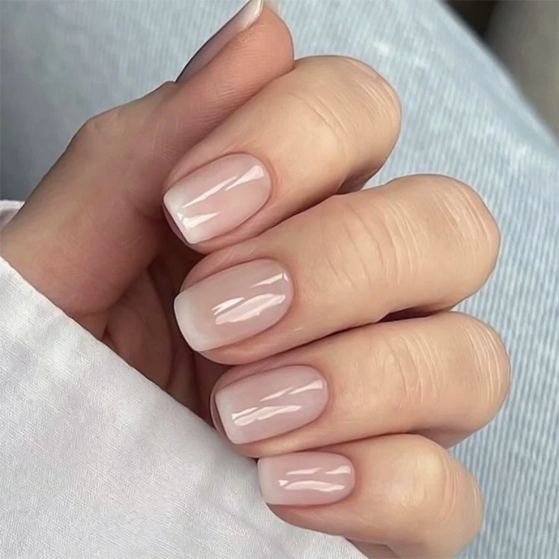 Chic Elegance Short Square Pale Pink Press On Nail Set with Glossy Finish