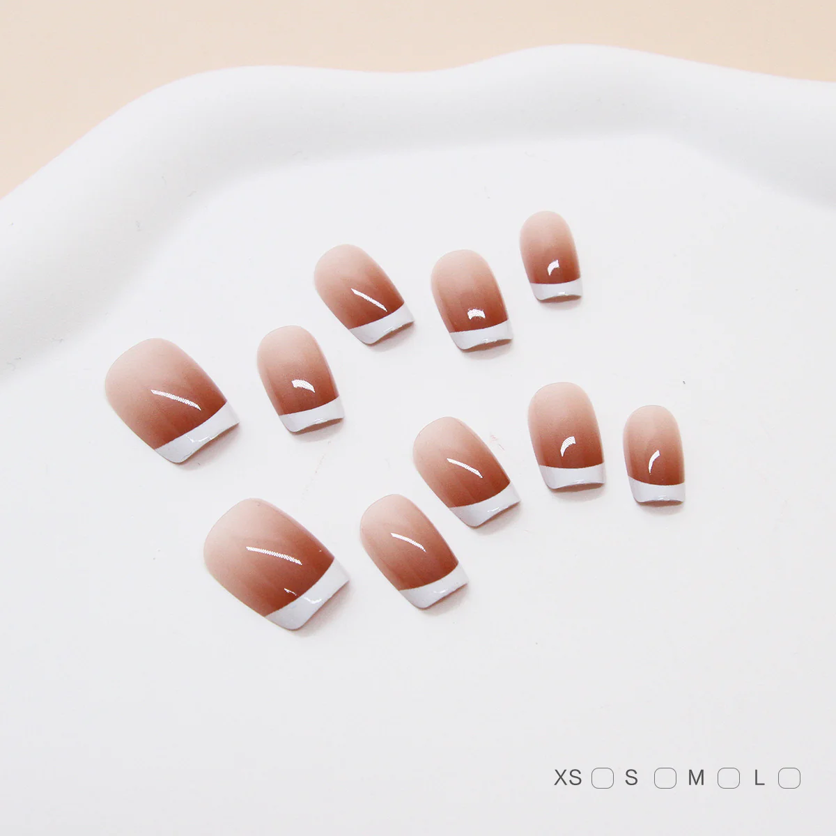 Chic Elegance Short Square Shaped Natural Beige Gradient Press On Nail Set with Classic French Tips