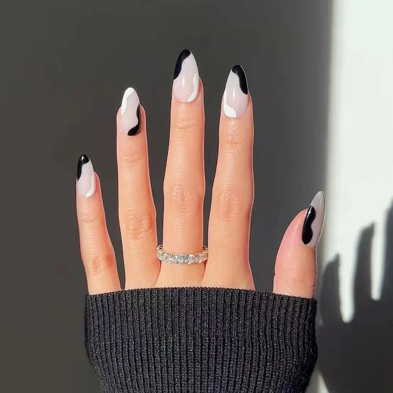 Classic Creme Cookie Long Almond Beige Abstract Press On Nails