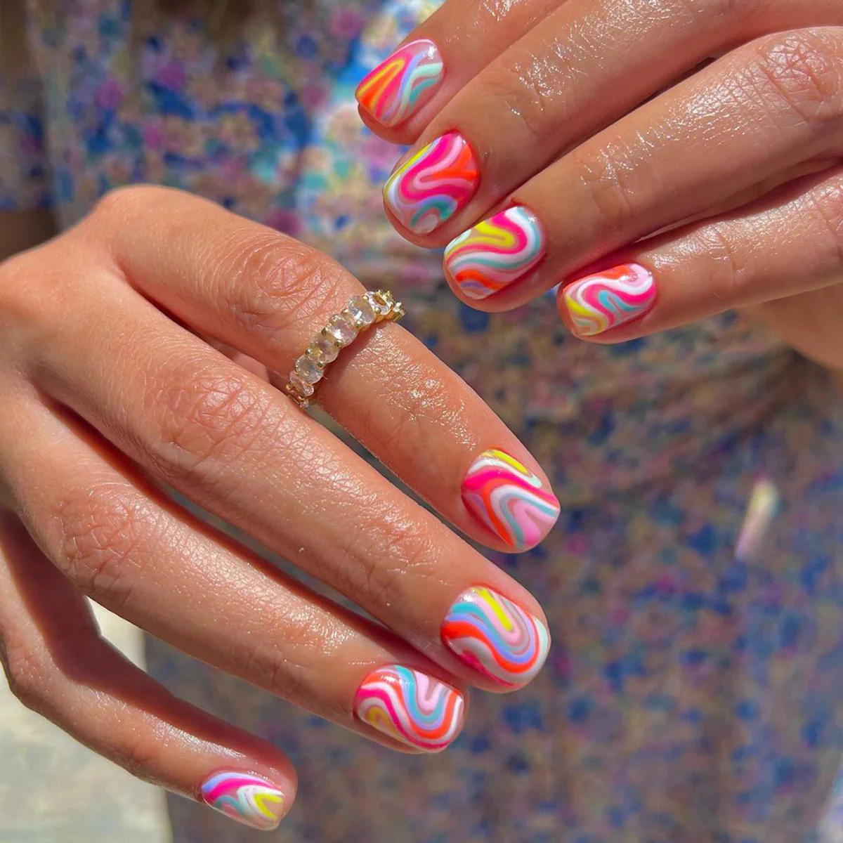 Climbing Colors Short Squoval Multicolor Bold Press On Nails