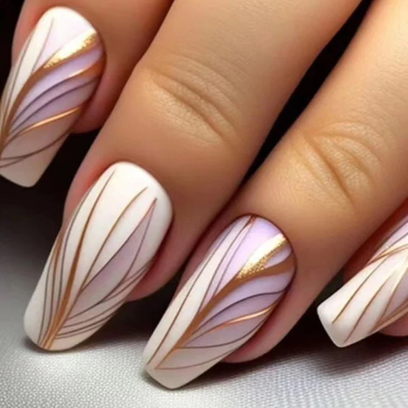 Conversation Time Medium Square White Abstract Press On Nails