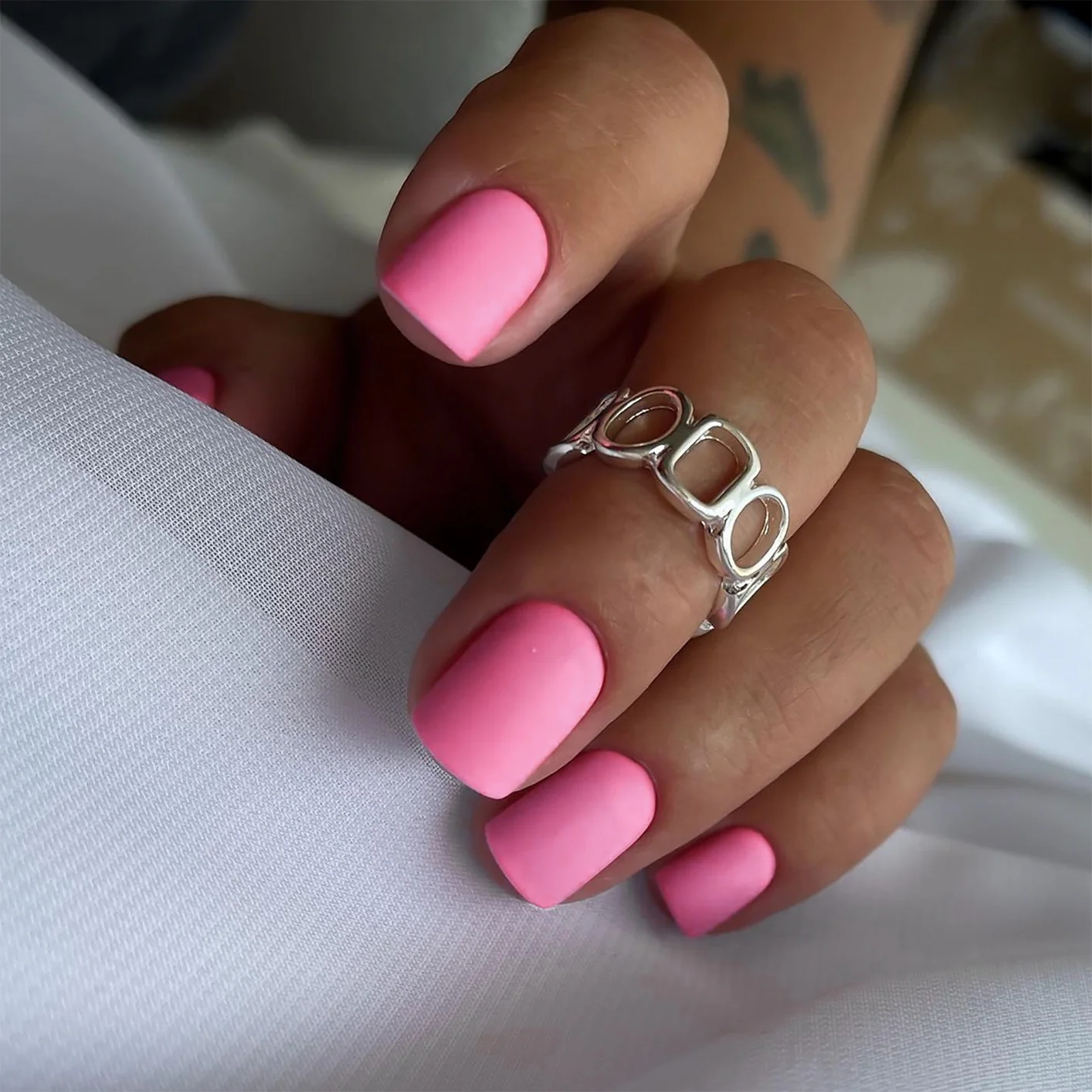 Cotton Candy Bliss Medium Square Hot Pink Matte Press-On Nails