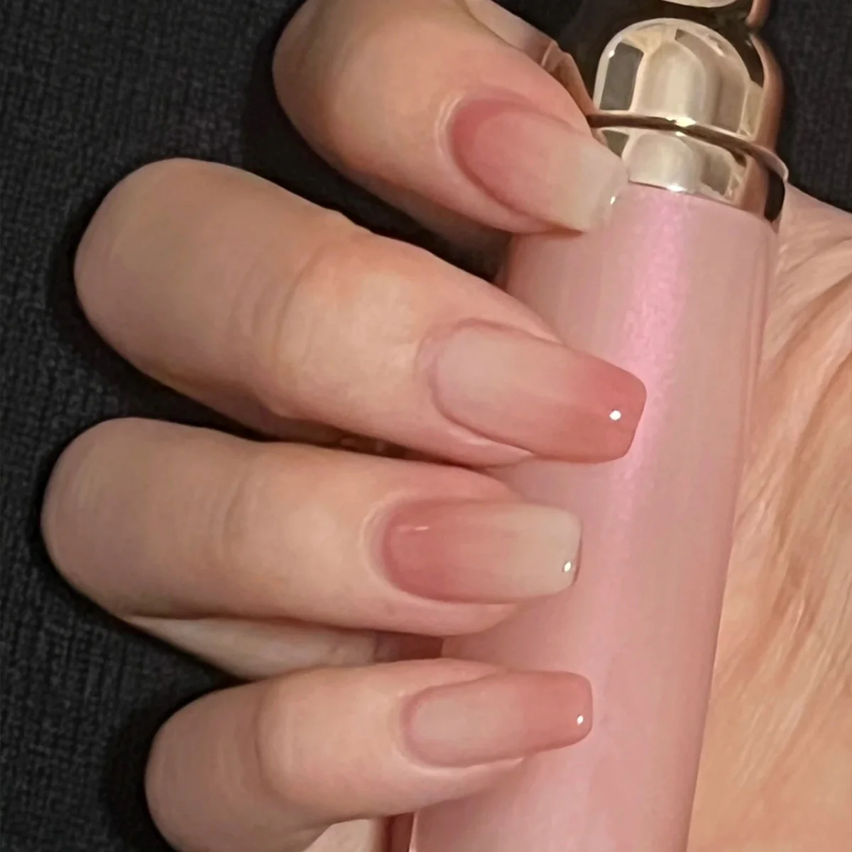 Cozy Elegance Medium Coffin Beige Press On Nail Set with Crystal Accents