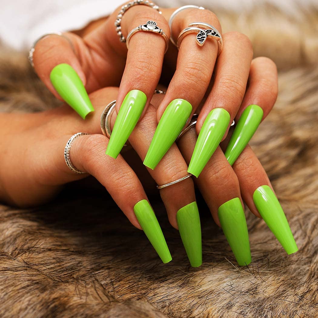 Crazy Lime Long Coffin Green Bold St. Patrick's Day Press On Nails - Image 3