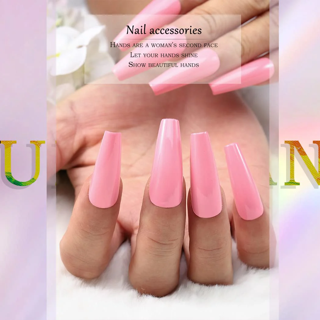 Crazy Peach Long Coffin Pink Bold Press On Nails - Image 3