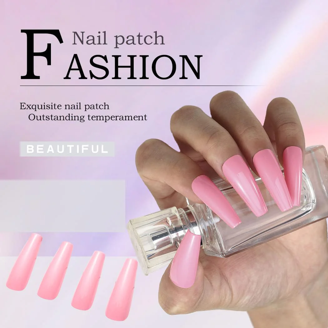 Crazy Peach Long Coffin Pink Bold Press On Nails - Image 7