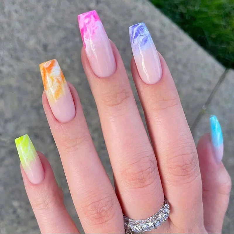 Creating Magic Medium Coffin Multicolor Rainbow Press On Nails