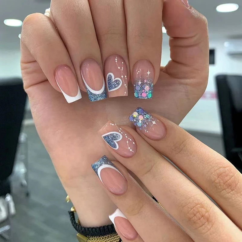 Creatives Only Short Square Multicolor Hearts Press On Nails