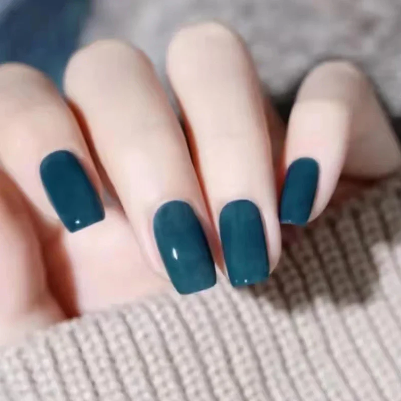 Dark Berry Medium Square Blue Glossy Press On Nails
