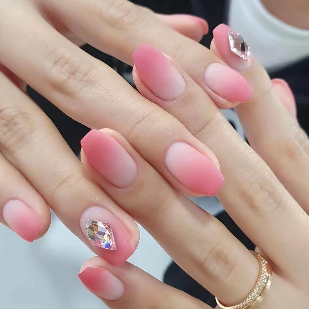 Diamond In The Rough Short Coffin Pink Matte Press On Nails