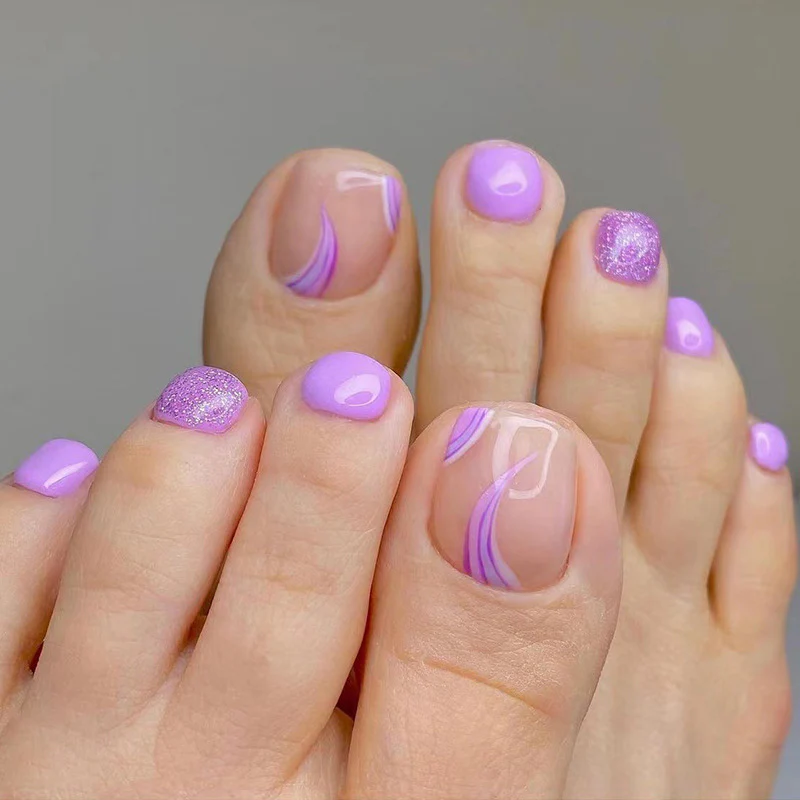 Director Glitter Purple Press On Toenails