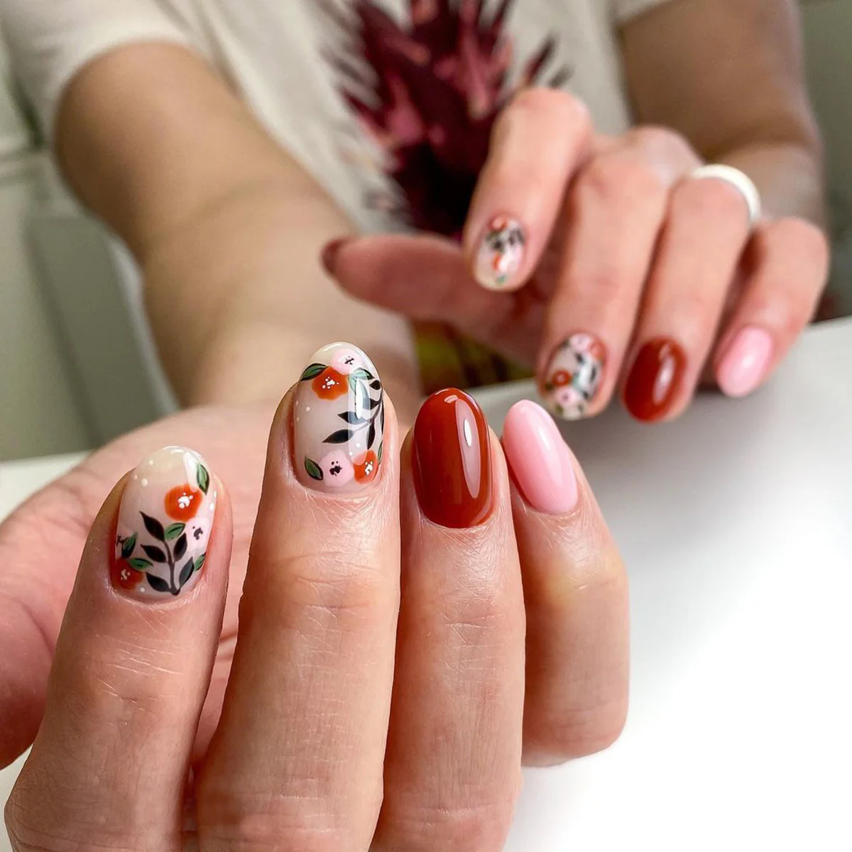 Doing The Math Short Round Red Fall Press On Nails