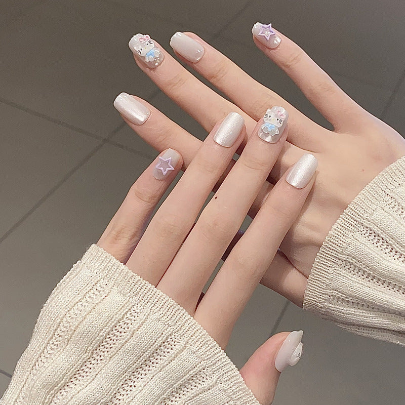 Dreamy Celestial Glossy Medium Square White and Pastel Decorative Nail Set